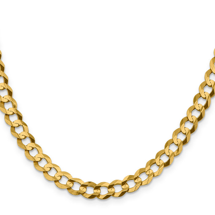 14K Solid Yellow Gold 7.2mm Cuban Curb Link Chain Necklace