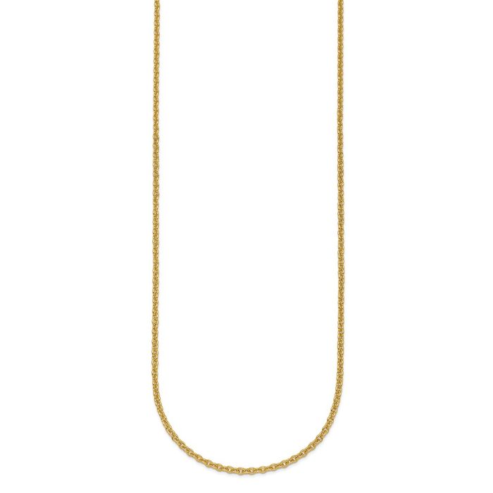 14K Solid Yellow Gold 2.4mm Cable Rolo Link Chain Belcher Necklace