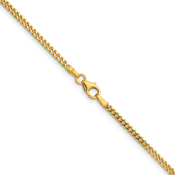 14K Solid Yellow Gold 2.4mm Curb Link Chain Necklace