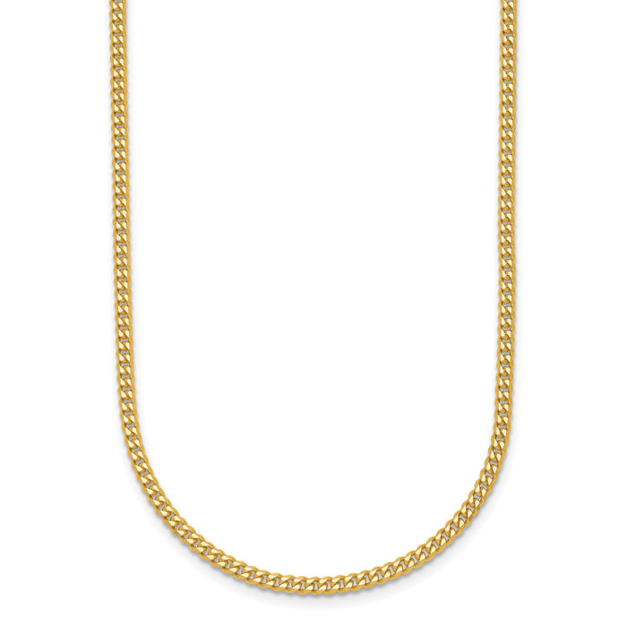 14K Solid Yellow Gold 2.4mm Curb Link Chain Necklace