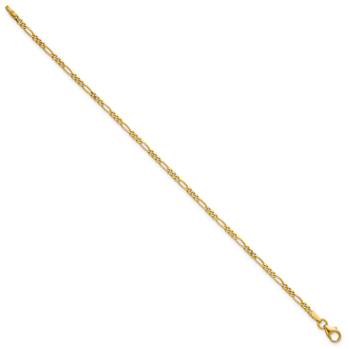 14K Solid Yellow Gold 2.4mm Figaro Link Chain Bracelet