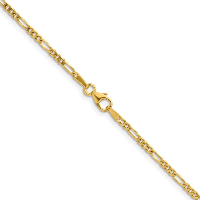 14K Solid Yellow Gold 2.4mm Figaro Link Chain Necklace