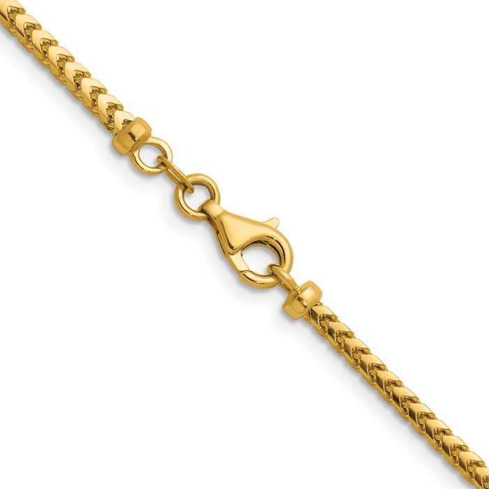 14K Solid Yellow Gold 2.4mm Franco Link Chain Necklace