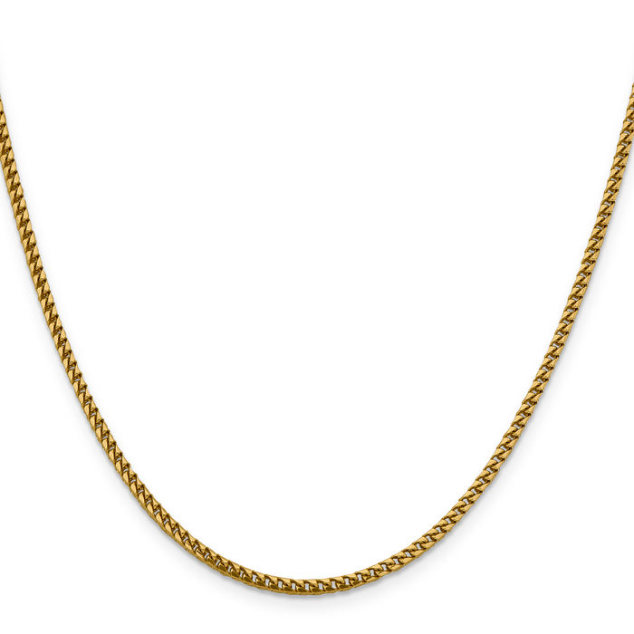 14K Solid Yellow Gold 2.4mm Franco Link Chain Necklace