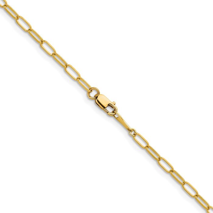 14K Solid Yellow Gold 2.4mm Oval Cable Rolo Link Chain Belcher Necklace