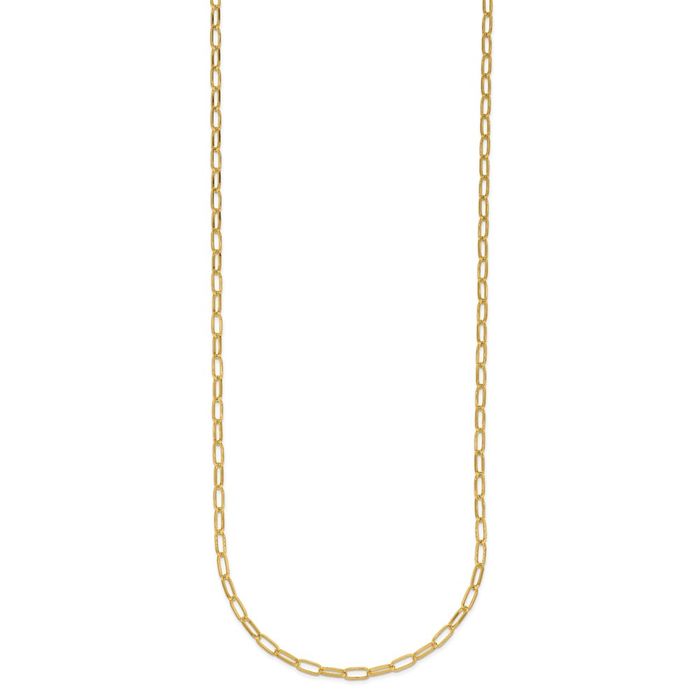 14K Solid Yellow Gold 2.4mm Oval Cable Rolo Link Chain Belcher Necklace