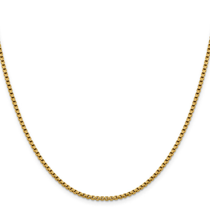 14K Solid Yellow Gold 2.4mm Round Box Link Chain Necklace