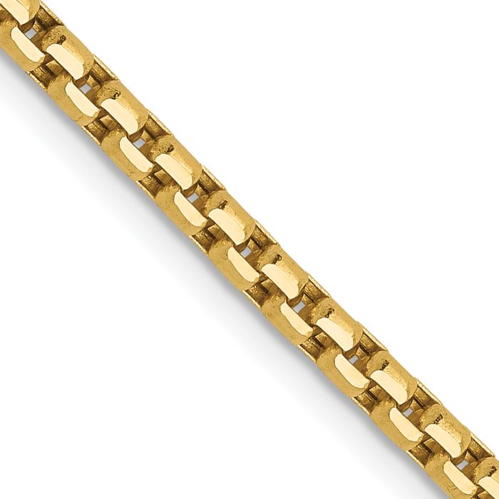 14K Solid Yellow Gold 2.4mm Round Box Link Chain Necklace