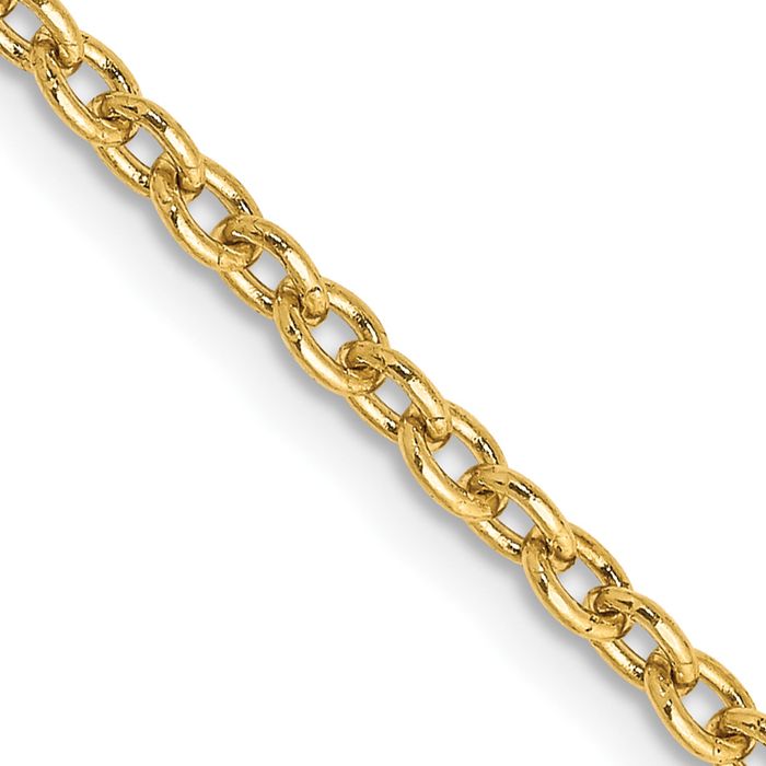 14K Solid Yellow Gold 2.4mm Round Cable Rolo Link Chain Belcher Necklace