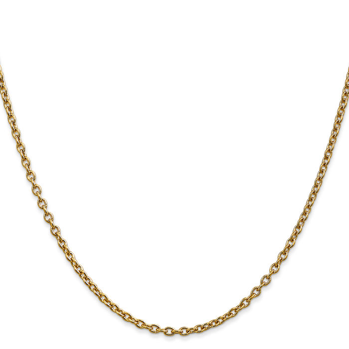 14K Solid Yellow Gold 2.4mm Round Cable Rolo Link Chain Belcher Necklace