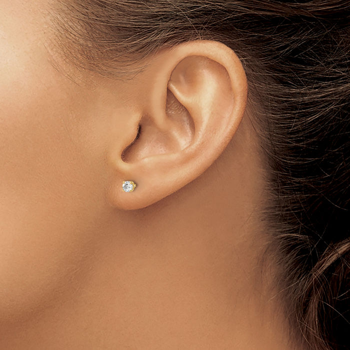 14K Solid Yellow Gold Diamond Stud Earrings