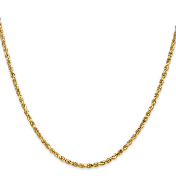 14K Solid Yellow Gold 2.5mm Rope Chain Twisted Link Necklace