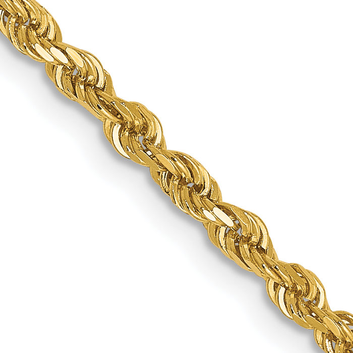 14K Solid Yellow Gold 2.5mm Rope Chain Twisted Link Necklace