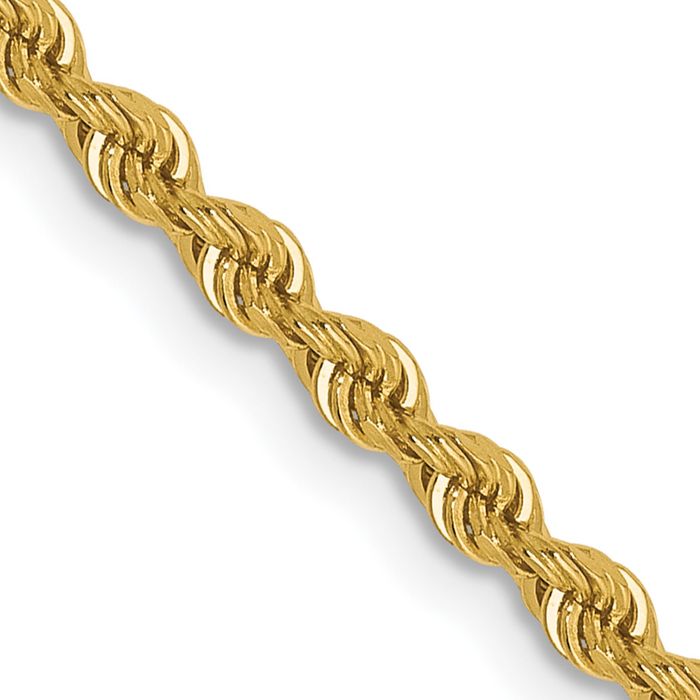 14K Solid Yellow Gold 2.5mm Rope Chain Twisted Link Necklace