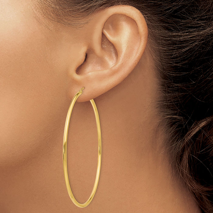 14K Solid Yellow Gold 2.5mm Tube Round Extra Large Hoop Earrings