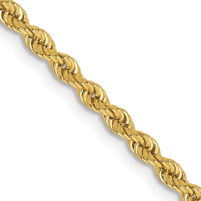 14K Solid Yellow Gold 2.5mm Rope Chain Twisted Link Necklace