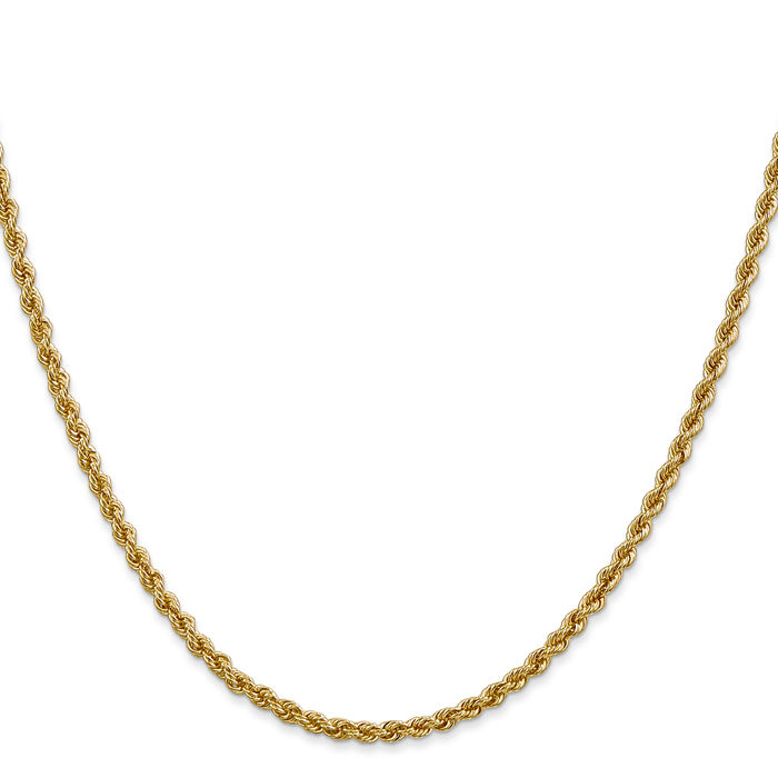 14K Solid Yellow Gold 2.5mm Rope Chain Twisted Link Necklace