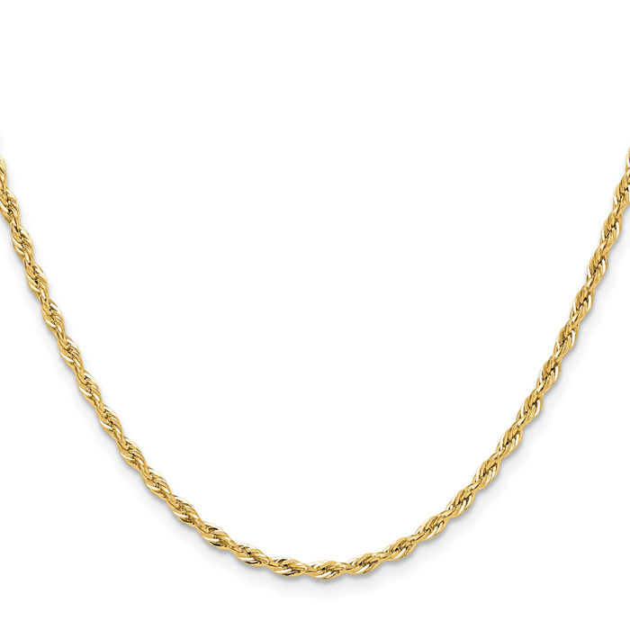 14K Solid Yellow Gold 2.5mm Rope Chain Twisted Link Necklace