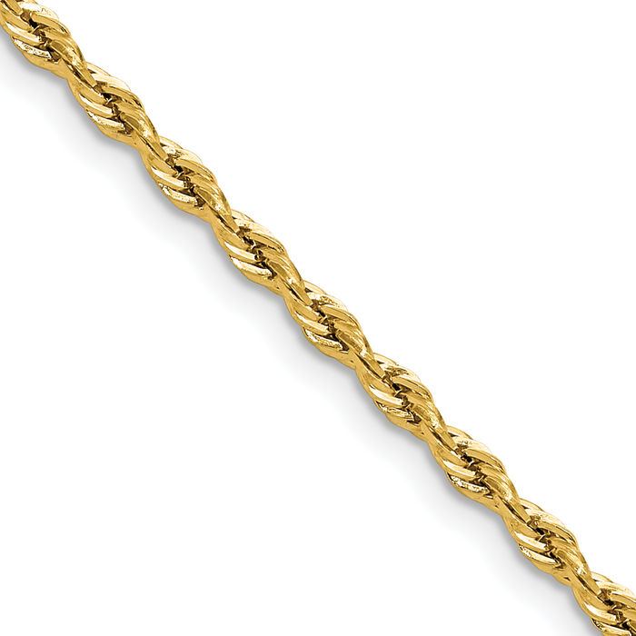 14K Solid Yellow Gold 2.5mm Rope Chain Twisted Link Necklace