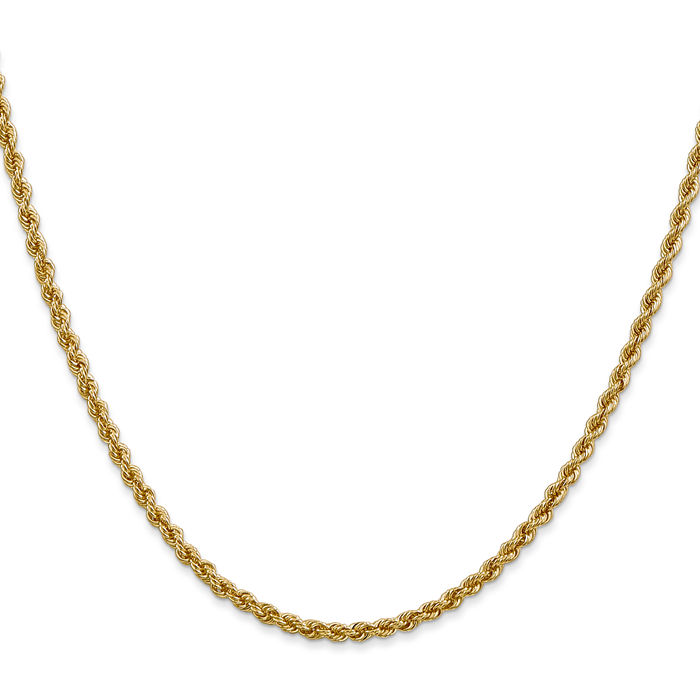 14K Solid Yellow Gold 2.5mm Rope Chain Twisted Link Necklace