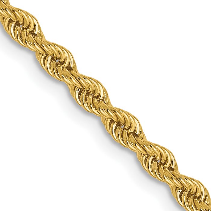 14K Solid Yellow Gold 2.5mm Rope Chain Twisted Link Necklace