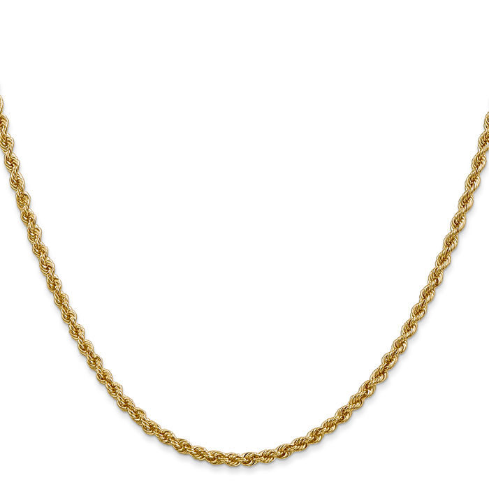 14K Solid Yellow Gold 2.5mm Rope Chain Twisted Link Necklace