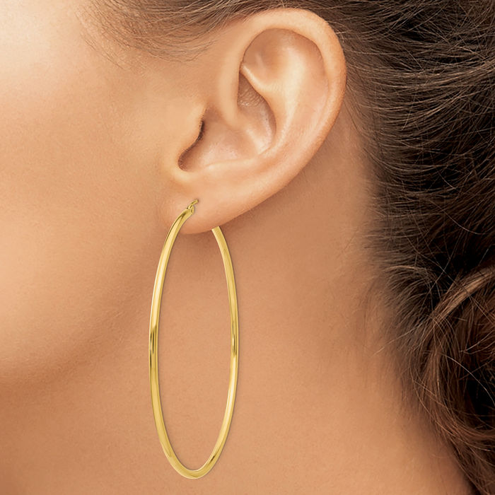 14K Solid Yellow Gold 2.5mm Tube Round Extra Large Hoop Earrings