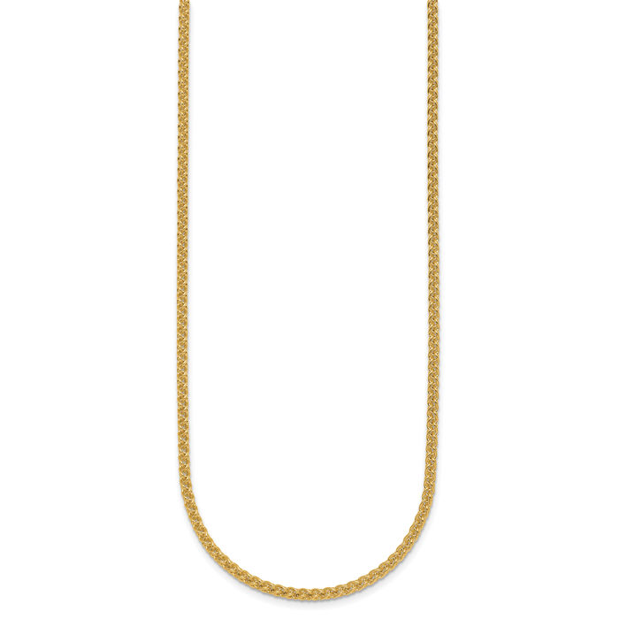 14K Solid Yellow Gold 2.5mm Spiga Wheat Link Chain Necklace