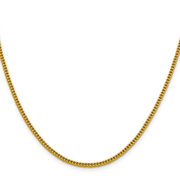 14K Solid Yellow Gold 2.2mm Franco Link Chain Necklace