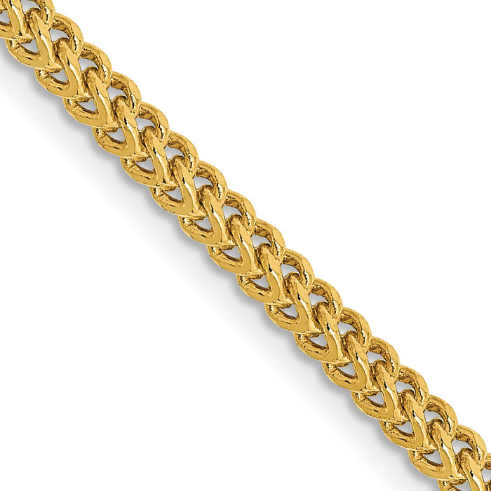 14K Solid Yellow Gold 2.2mm Franco Link Chain Necklace