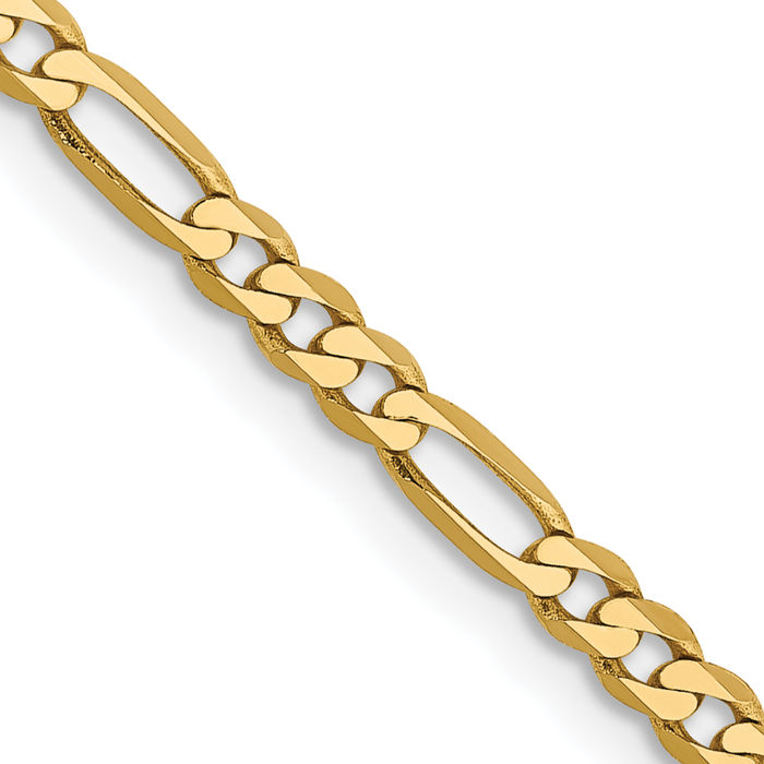 14K Solid Yellow Gold 2.75mm Figaro Link Chain Necklace