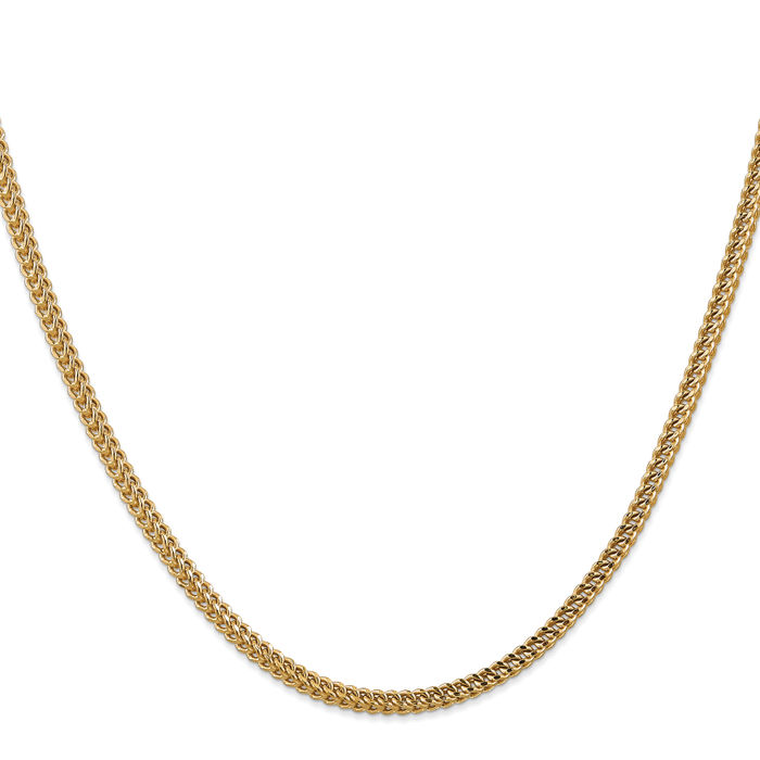 14K Solid Yellow Gold 3mm Franco Link Chain Necklace