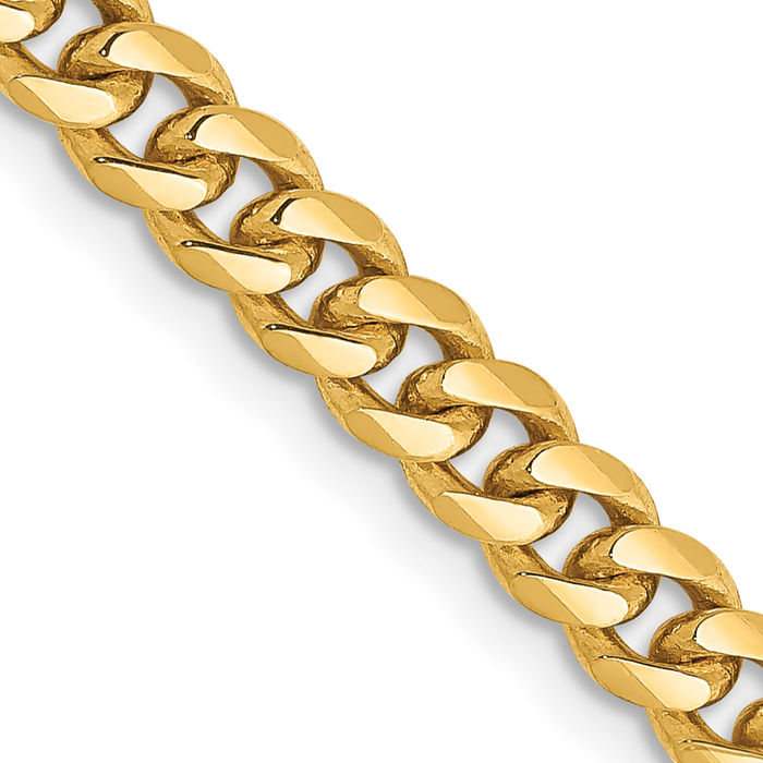 14K Solid Yellow Gold 4.25mm Miami Cuban Curb Link Chain Necklace