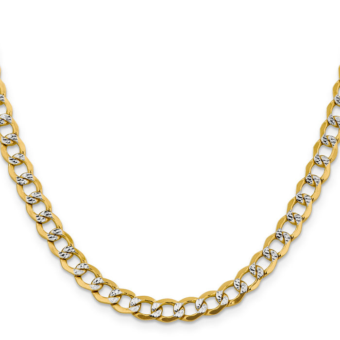 14K Solid Yellow Gold 6.75mm Curb Link Chain Necklace