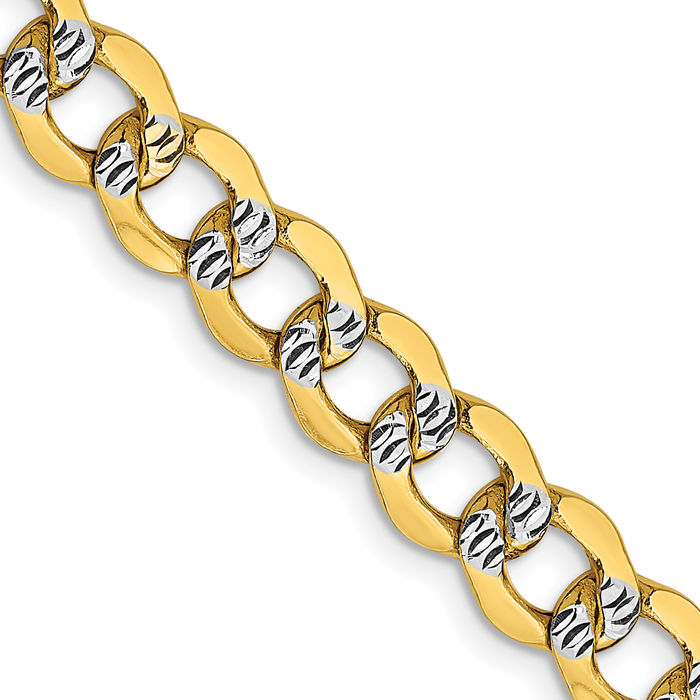 14K Solid Yellow Gold 6.75mm Curb Link Chain Necklace