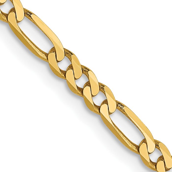 14K Solid Yellow Gold 2.75mm Figaro Link Chain Necklace