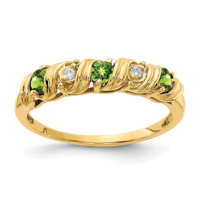 Bague diamant péridot or jaune massif 14 carats 2,75 mm soldes