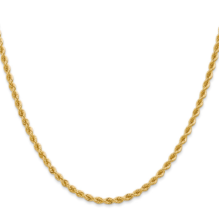 14K Solid Yellow Gold 2.75mm Rope Chain Twisted Link Necklace