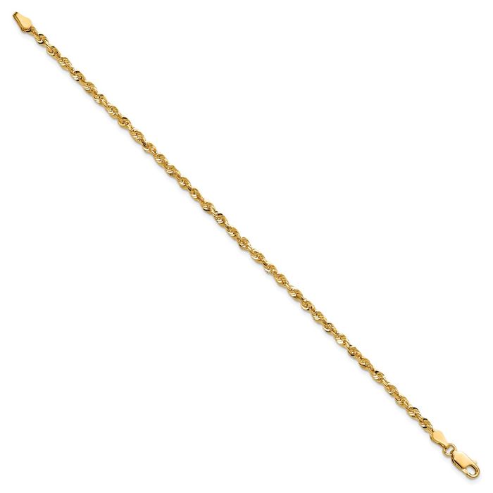 14K Solid Yellow Gold 2.75mm Rope Chain Bracelet