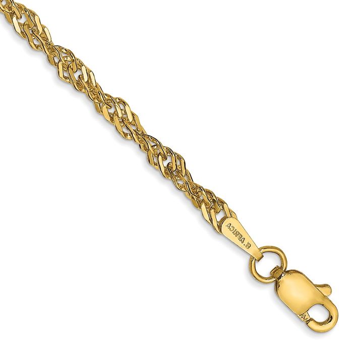 14K Solid Yellow Gold 2.75mm Singapore Chain Anklet Summer Beach Foot Ankle Bracelet