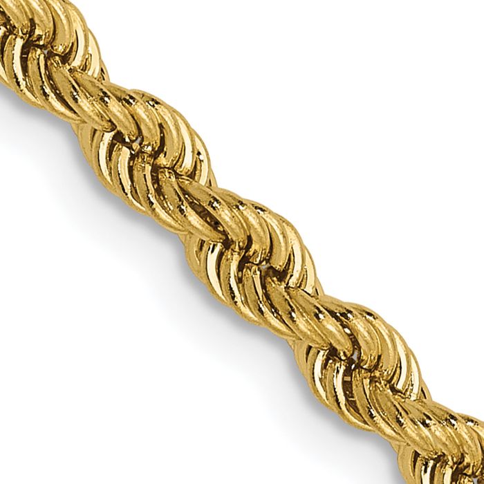 14K Solid Yellow Gold 2.75mm Rope Chain Twisted Link Necklace