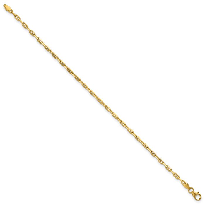 14K Solid Yellow Gold 2.7mm Anchor Mariner Link Chain Bracelet