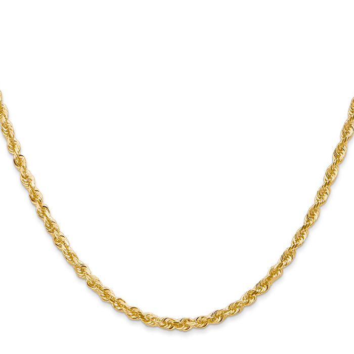 14K Solid Yellow Gold 3mm Quadruple Rope Chain Twisted Link Necklace