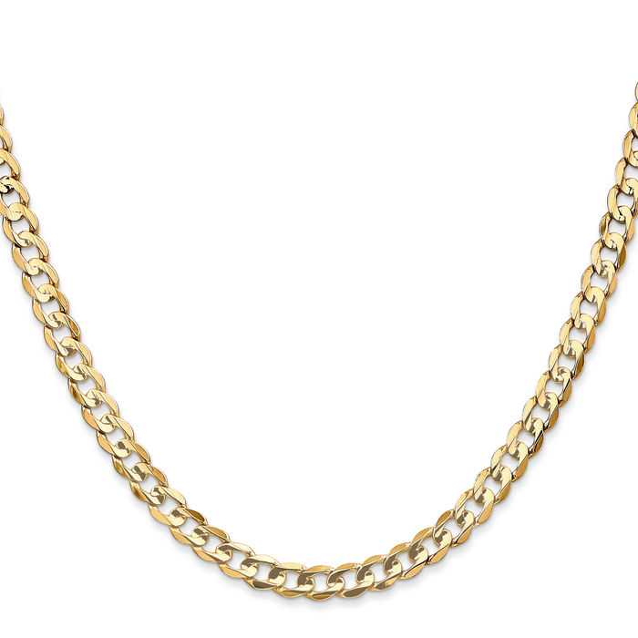 14K Solid Yellow Gold 4.5mm Concave Curb Link Chain Necklace