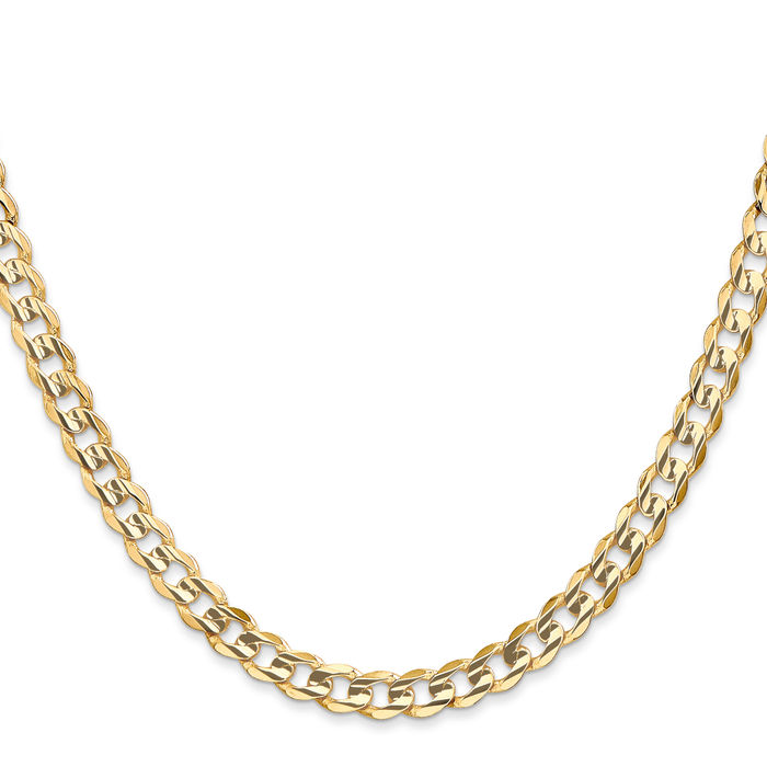 14K Solid Yellow Gold 5.25mm Concave Curb Link Chain Necklace