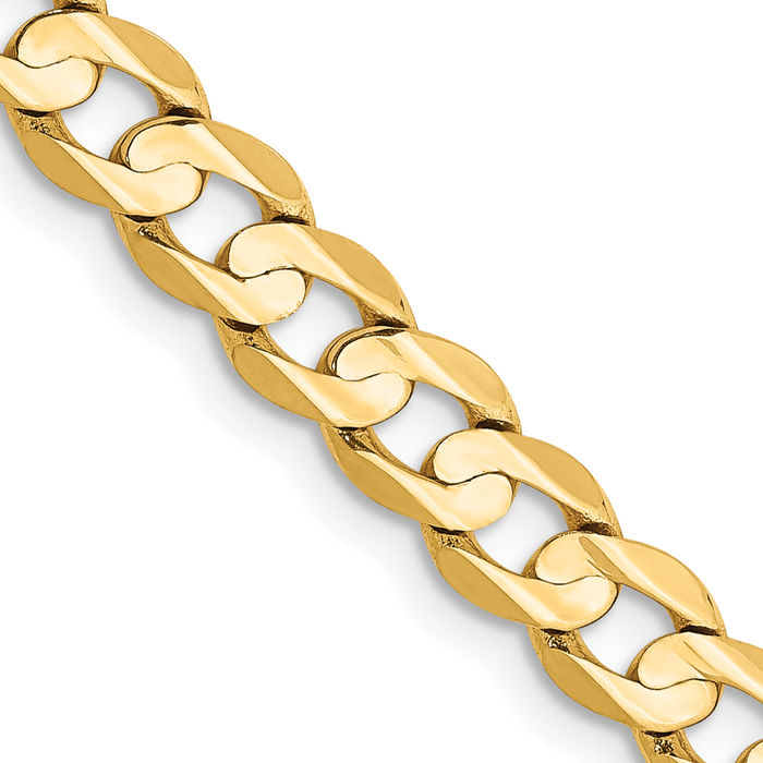 14K Solid Yellow Gold 5.25mm Concave Curb Link Chain Necklace