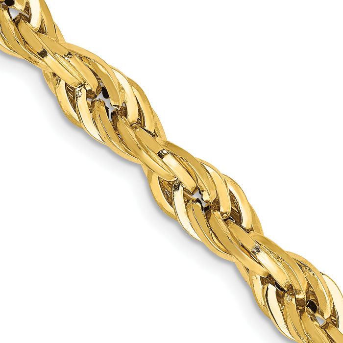 14K Solid Yellow Gold 5.4mm Rope Chain Twisted Link Necklace