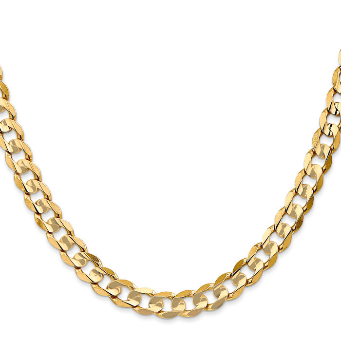 14K Solid Yellow Gold 6.75mm Concave Curb Link Chain Necklace