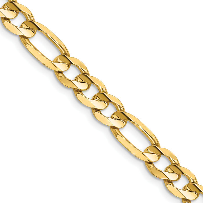 14K Solid Yellow Gold 6.75mm Concave Figaro Link Chain Necklace