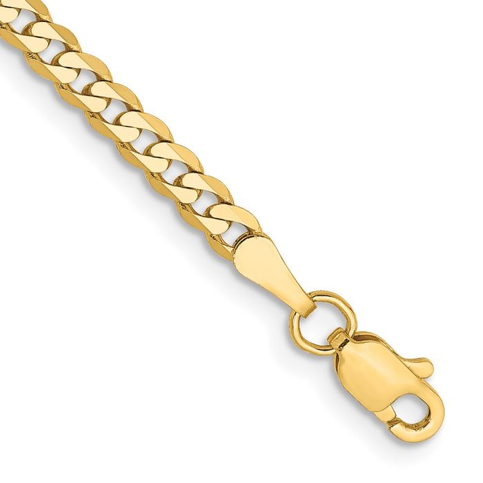 14K Solid Yellow Gold 2.9mm Curb Link Chain Bracelet